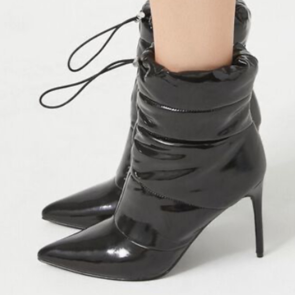 Quilted Faux Patent Leather Booties NIB